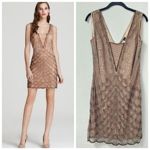 NEW Aidan Mattox Champagne Scallop Beaded Dress